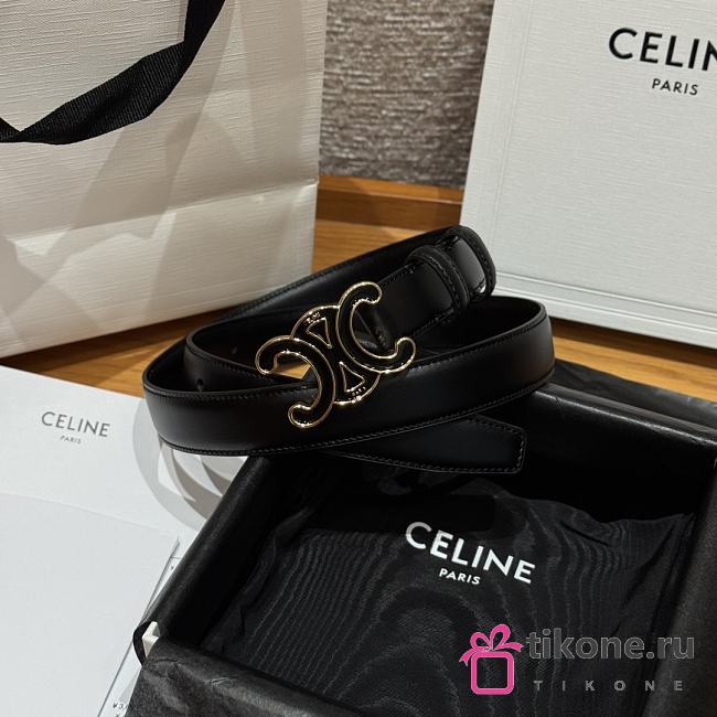 Celine Medium Cuir Triomphe Buckle Belt In Black 25mm - 1