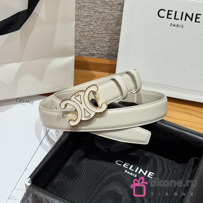 Celine Medium Cuir Triomphe Buckle Belt In White 25mm - 1