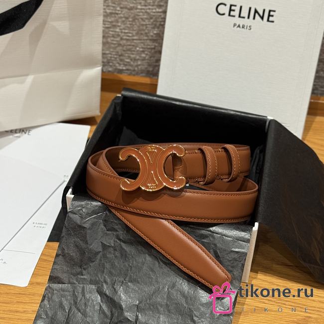Celine Medium Cuir Triomphe Buckle Belt In Tan 25mm - 1