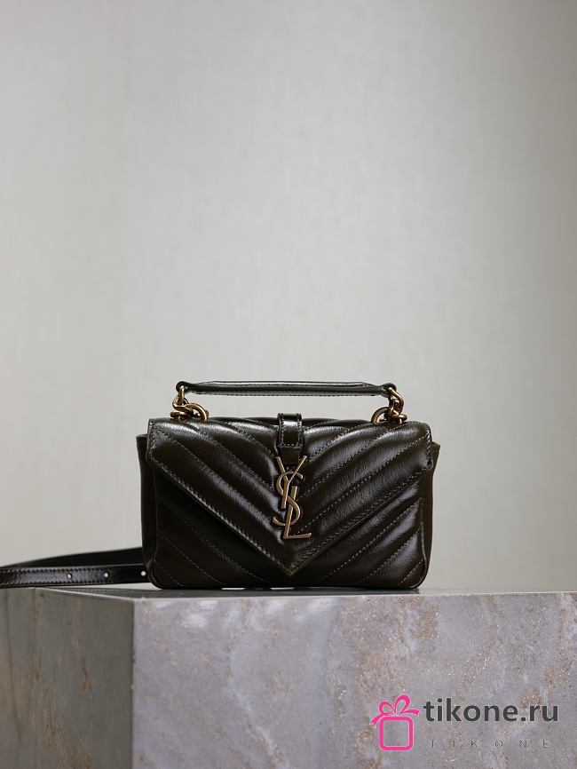 YSL College Mini In Shiny Leather Green - 20x13x3cm - 1