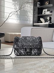 Chanel Flap Bag Quilted Gradient Sequins & Ruthenium Finish Metal Silver & Black - 21x14x8cm - 1