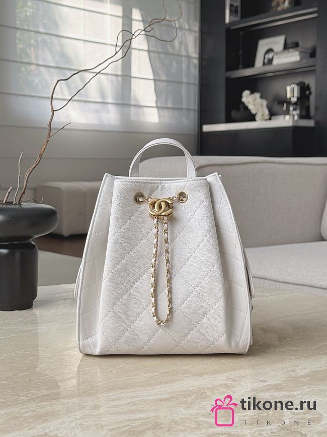 Chanel 25 Medium Backpack Grained Calfskin & Gold Tone Metal White - 23x23x14cm - 1
