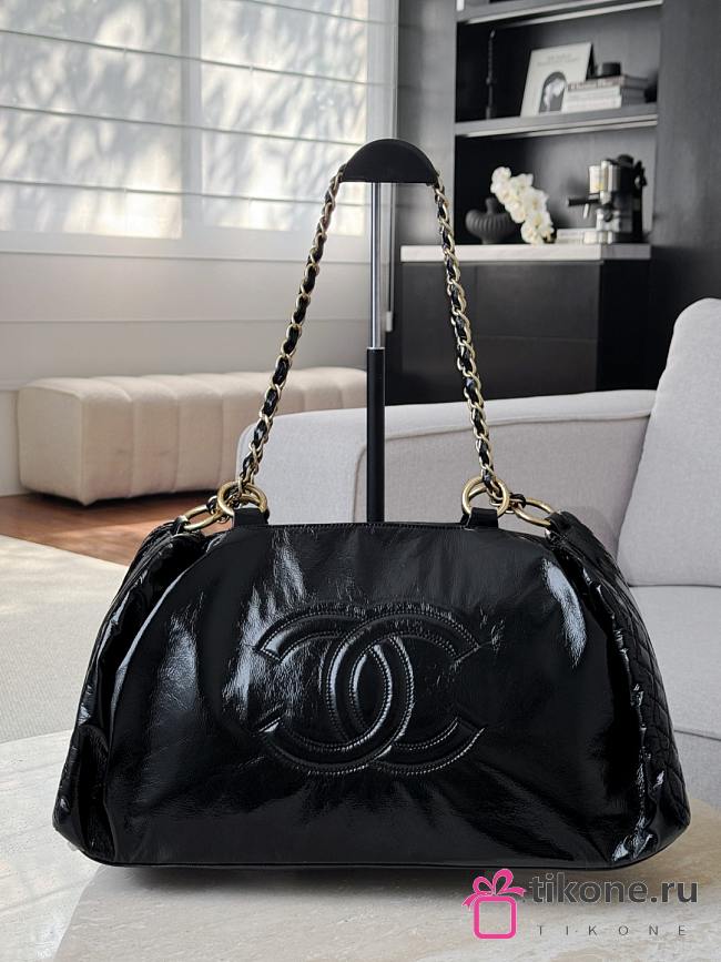 Chanel Rock Chain Bowler Bag Patent Leather Black - 56x26x16 - 1