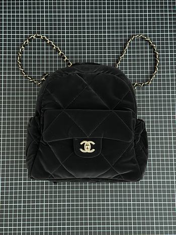 Chanel Backpack Velvet Effect Nylon Shiny Crumpled Calfskin & Gold Tone Metal Black - 22x22.5x8.5cm