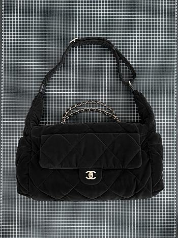 Chanel Maxi Bowling Bag Velvet Effect Nylon & Gold Tone Metal Black - 44x22x18cm