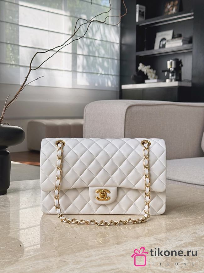 Chanel Classic 11.12 Handbag Lambskin & Gold Tone Metal White - 25.5x15.5x6.5cm - 1