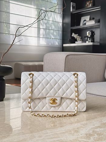 Chanel Classic 11.12 Handbag Lambskin & Gold Tone Metal White - 25.5x15.5x6.5cm