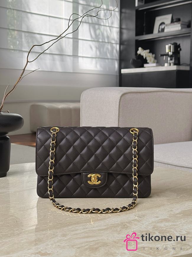 Chanel Classic 11.12 Handbag Grained Shiny Calfskin & Gold Tone Metal Chocolate - 25.5x15.5x6.5cm - 1