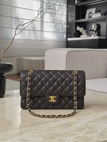 Chanel Classic 11.12 Handbag Grained Shiny Calfskin & Gold Tone Metal Chocolate - 25.5x15.5x6.5cm