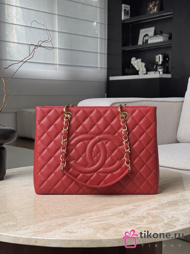 Chanel Quilted Caviar Leather Grand Shopper Tote Red Gold Hardware - 33.5x24x12.5cm - 1