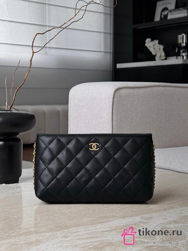 Chanel Pouch Grained Shiny Calfskin & Gold Tone Metal Black - 23x12x8cm - 1