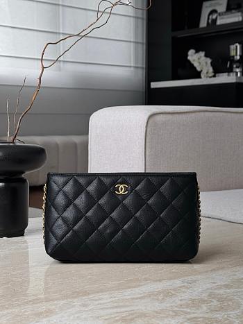 Chanel Pouch Grained Shiny Calfskin & Gold Tone Metal Black - 23x12x8cm