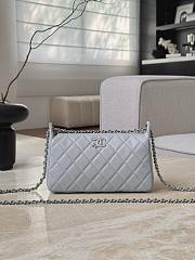Chanel Pouch Shiny Grained Calfskin Strass & Silver Tone Metal Gray - 23x12x8cm - 4