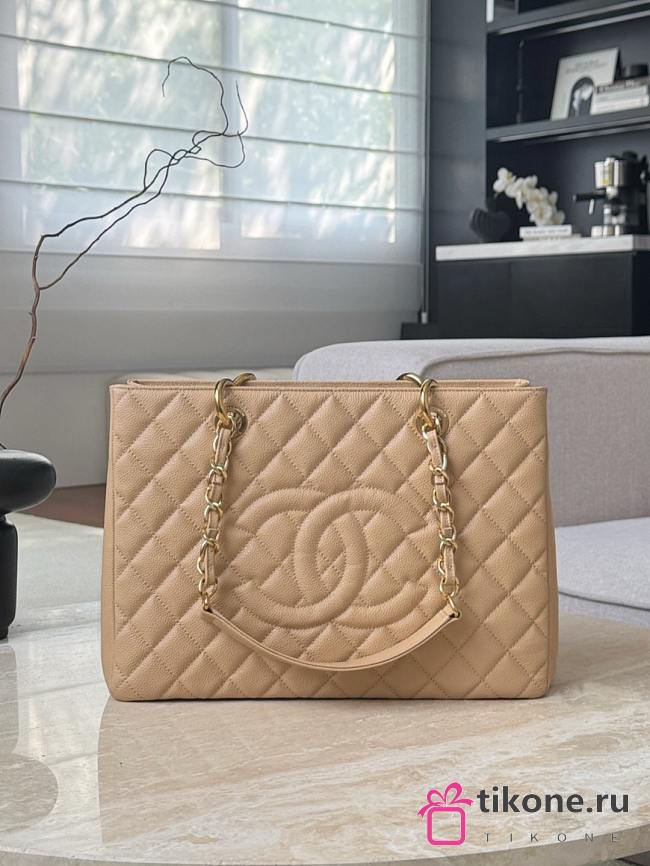 Chanel Quilted Caviar Leather Grand Shopper Tote Beige Gold Hardware - 33.5x24x12.5cm - 1