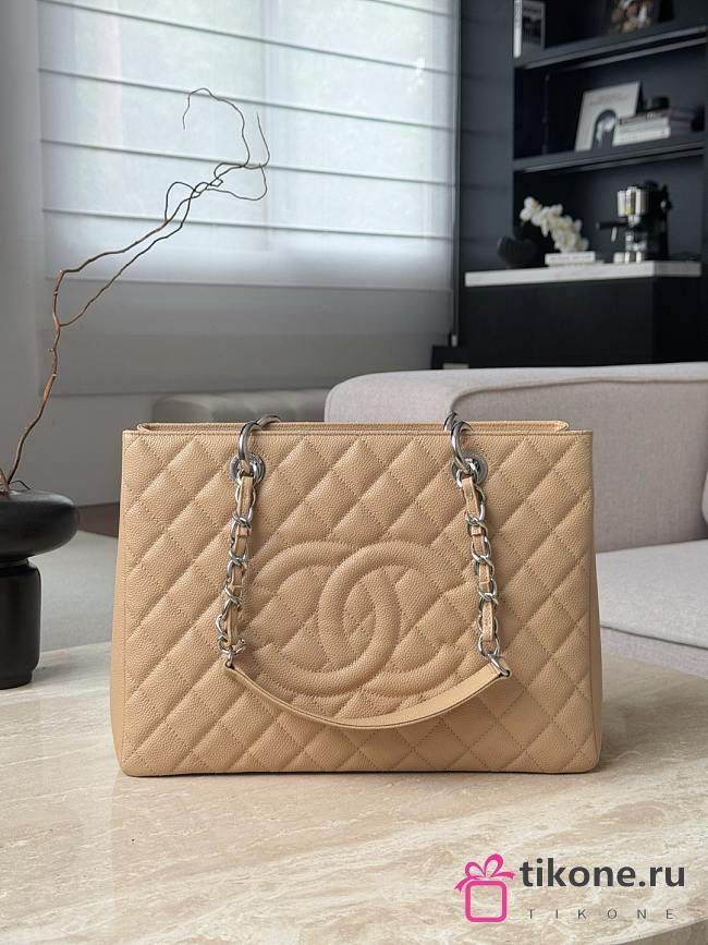 Chanel Quilted Caviar Leather Grand Shopper Tote Beige Silver Hardware - 33.5x24x12.5cm - 1