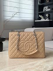 Chanel Quilted Caviar Leather Grand Shopper Tote Beige Silver Hardware - 33.5x24x12.5cm - 1