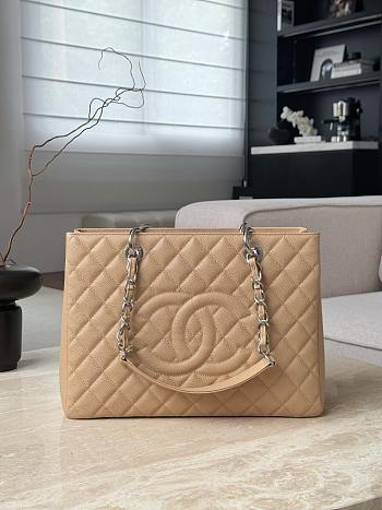 Chanel Quilted Caviar Leather Grand Shopper Tote Beige Silver Hardware - 33.5x24x12.5cm