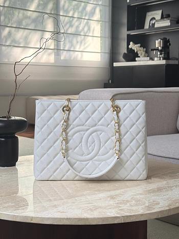 Chanel Quilted Caviar Leather Grand Shopper Tote White Gold Hardware - 33.5x24x12.5cm