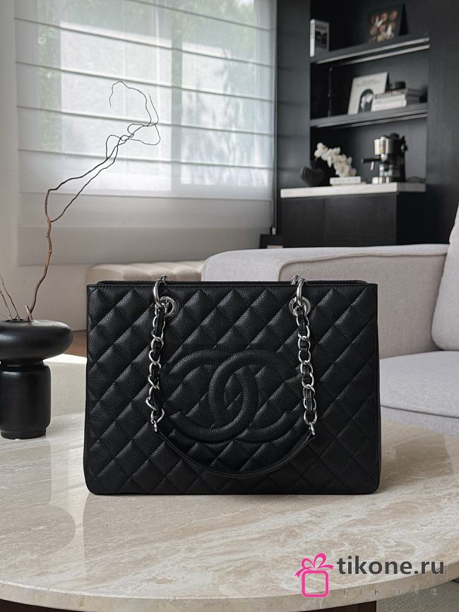 Chanel Quilted Caviar Leather Grand Shopper Tote Black Silver Hardware - 33.5x24x12.5cm - 1