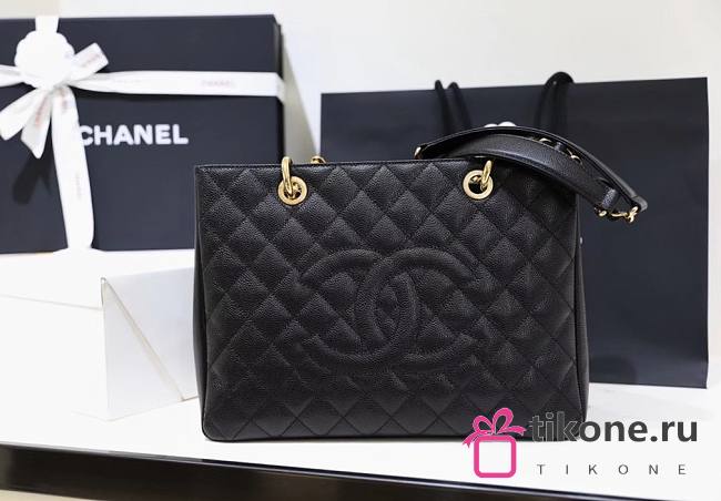 Chanel Quilted Caviar Leather Grand Shopper Tote Black Gold Hardware - 33.5x24x12.5cm - 1
