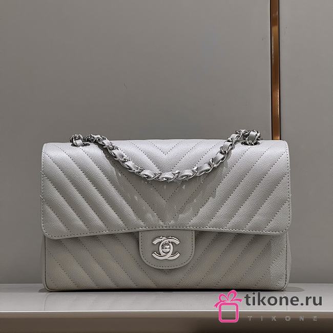 Chanel Chevron Caviar Gray Silver Hardware - 25cm - 1