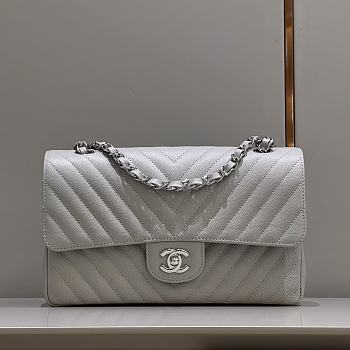 Chanel Chevron Caviar Gray Silver Hardware - 25cm