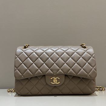 Chanel Jumbo Quilted Lambskin Beige Taupe Gold Hardware - 30x19.5x10cm