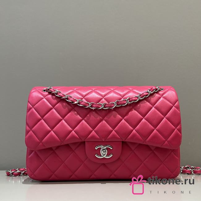 Chanel Jumbo Quilted Lambskin Hot Pink Silver Hardware - 30x19.5x10cm - 1
