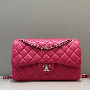 Chanel Jumbo Quilted Lambskin Hot Pink Silver Hardware - 30x19.5x10cm