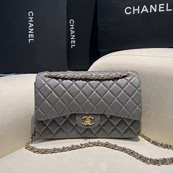 Chanel Jumbo Quilted Lambskin Gray Gold Hardware - 30x19.5x10cm