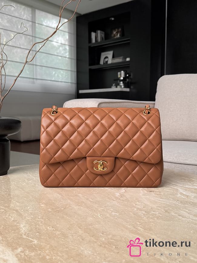 Chanel Jumbo Quilted Lambskin Brown Gold Hardware - 30x19.5x10cm - 1