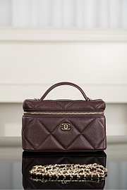 Chanel Vanity With Chain Grained Shiny Calfskin & Gold Tone Metal Dark Brown - 19.5x17x5cm - 2