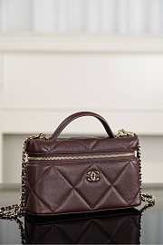 Chanel Vanity With Chain Grained Shiny Calfskin & Gold Tone Metal Dark Brown - 19.5x17x5cm - 6