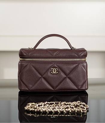 Chanel Vanity With Chain Grained Shiny Calfskin & Gold Tone Metal Dark Brown - 19.5x17x5cm