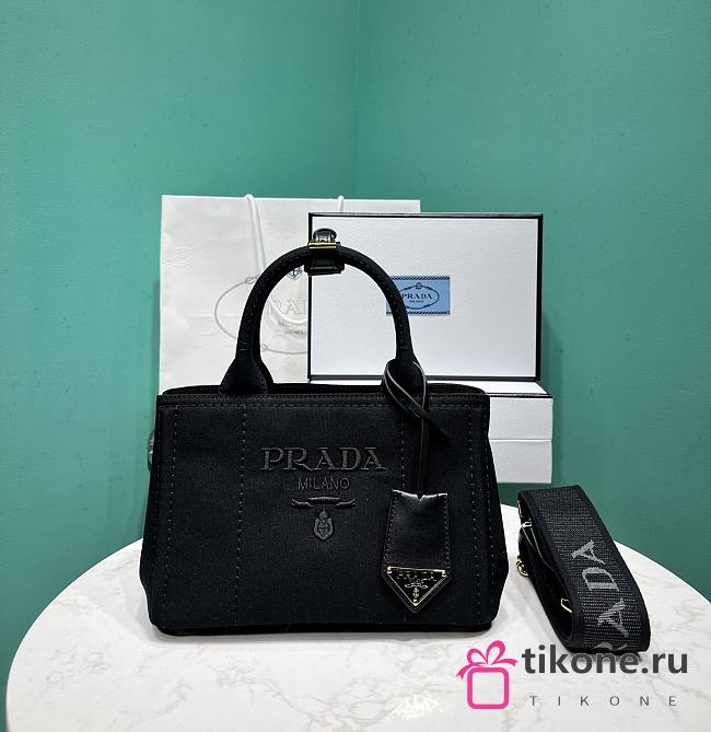 Prada Linen Blend Mini Handbag Black 1BA038 - 22x15x13cm - 1