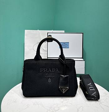 Prada Linen Blend Mini Handbag Black 1BA038 - 22x15x13cm