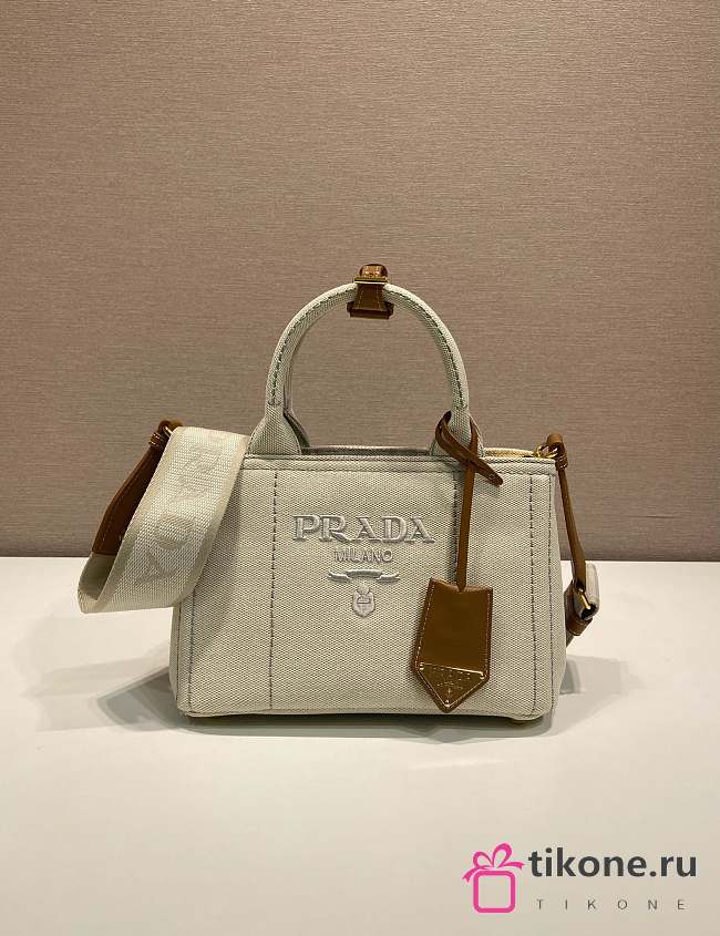 Prada Linen Blend Mini Handbag White 1BA038 - 22x15x13cm - 1