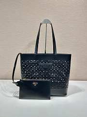 Prada Logo Perforated Leather Tote Bag Black 1BG503 - 32x29x13cm - 1