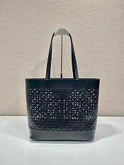 Prada Logo Perforated Leather Tote Bag Black 1BG503 - 32x29x13cm - 2