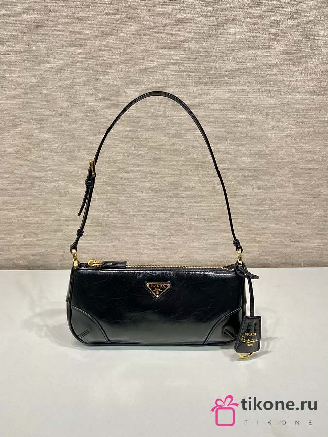 Prada Re Edition 2002 Medium Brushed Leather Shoulder Bag Black 1BC221 - 26x11.5x6cm - 1