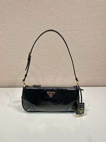 Prada Re Edition 2002 Medium Brushed Leather Shoulder Bag Black 1BC221 - 26x11.5x6cm