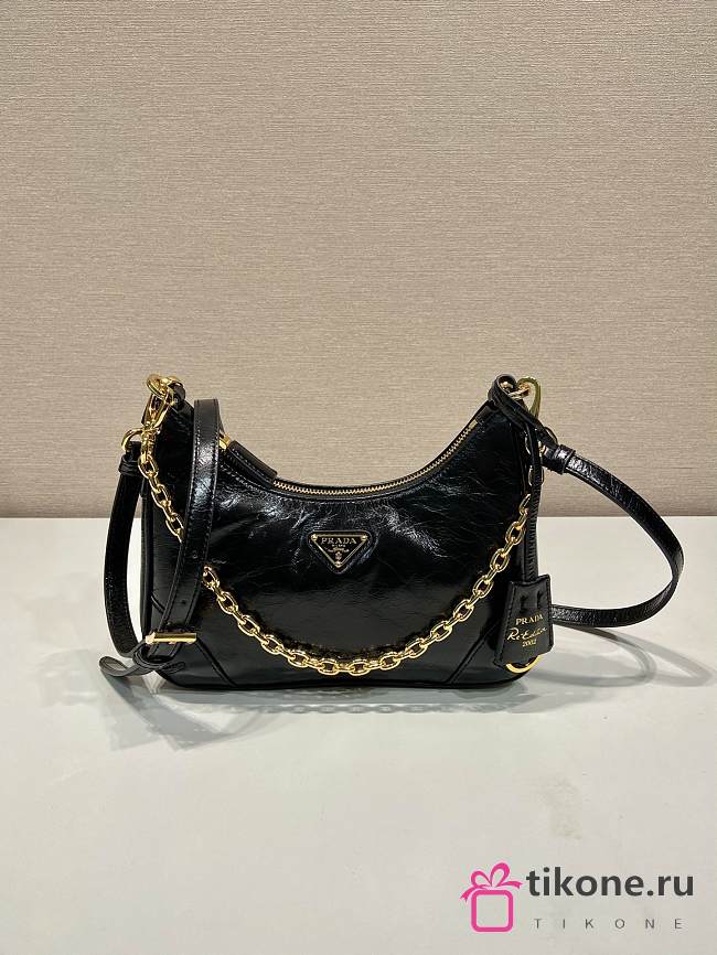 Prada Re-Edition Mini Brushed Leather Bag Black 1BC204 - 22x18x6cm - 1