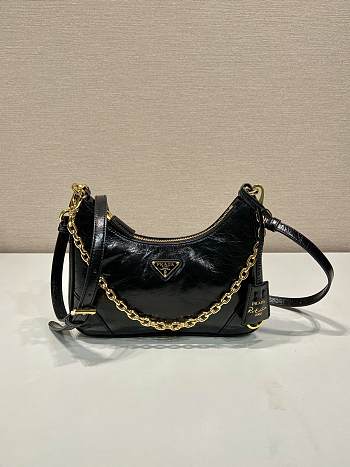 Prada Re-Edition Mini Brushed Leather Bag Black 1BC204 - 22x18x6cm