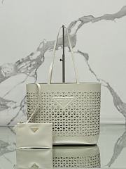 Prada Logo Perforated Leather Tote Bag White 1BG503 - 32x29x13cm - 1