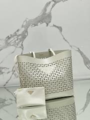 Prada Logo Perforated Leather Tote Bag White 1BG503 - 32x29x13cm - 5