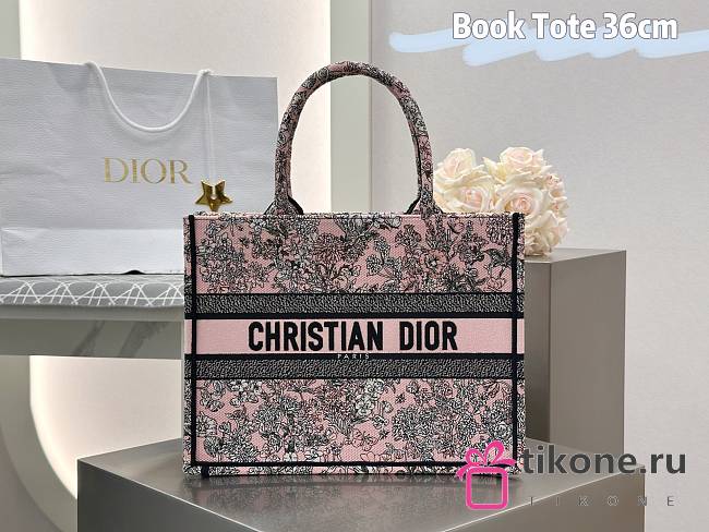Dior Lucky Medium Dior Book Tote Pink Multicolor Dior Flowers Calendar Allover Embroidery - 36x27.5x16.5cm - 1