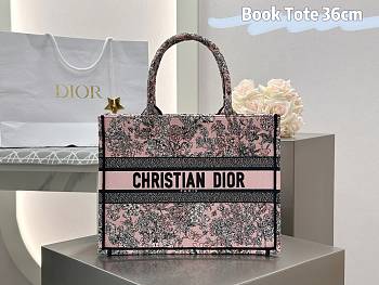 Dior Lucky Medium Dior Book Tote Pink Multicolor Dior Flowers Calendar Allover Embroidery - 36x27.5x16.5cm