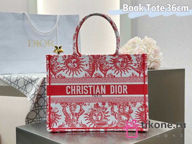 Medium Dioriviera Dior Book Tote Coral Toile de Jouy Soleil Embroidery - 36x27.5x16.5cm - 1