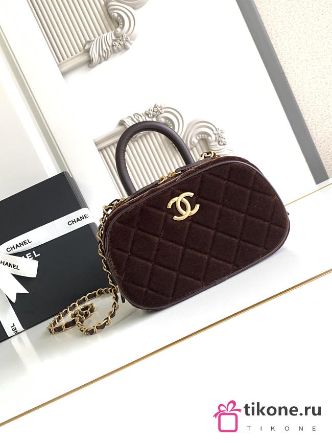 Chanel Mini Bowling Bag Velvet Calfskin & Gold Tone Metal Dark Brown - 20x11.5x8.5cm - 1