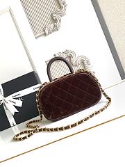 Chanel Mini Bowling Bag Velvet Calfskin & Gold Tone Metal Dark Brown - 20x11.5x8.5cm - 4